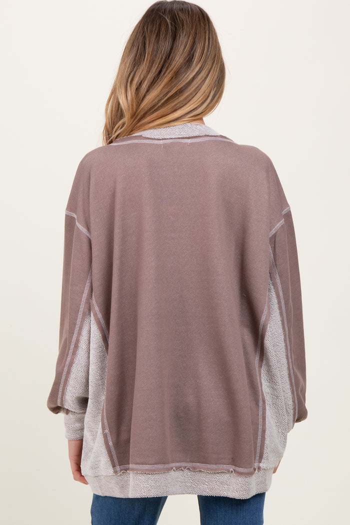 Mocha Contrast French Terry Maternity Long Sleeve Top
