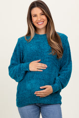 Teal Chenille Knit Maternity Sweater