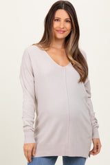 Ivory Front Seam V-Neck Side Slit Maternity Sweater