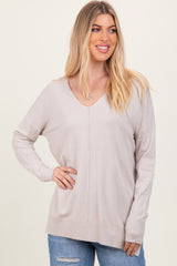 Ivory  Front Seam V-Neck Side Slit Sweater