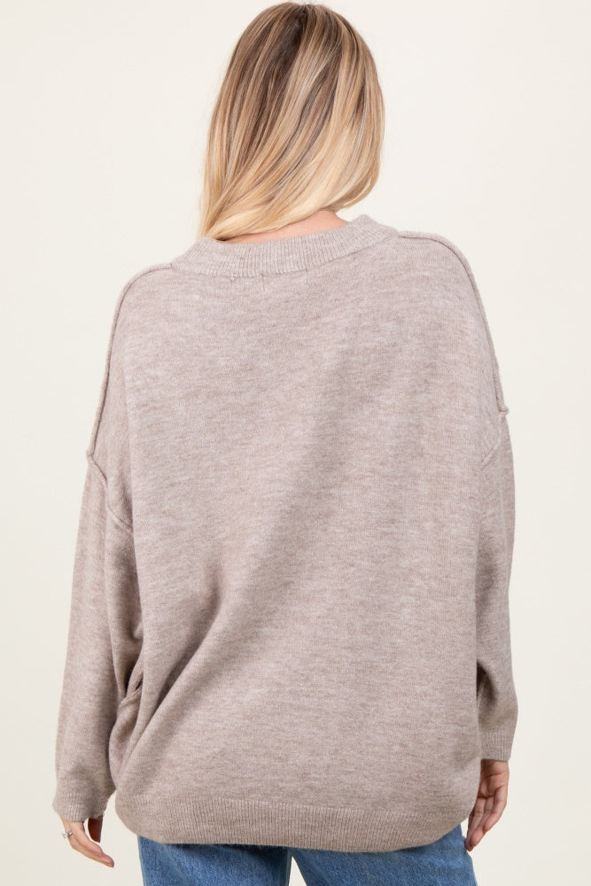 Taupe Oversized Crewneck Melange Knit Sweater