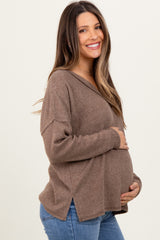 Mocha Ribbed V-Neck Long Sleeve Maternity Top