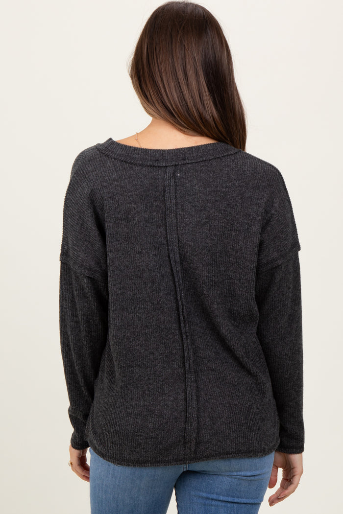 Black Ribbed V-Neck Long Sleeve Maternity Top