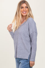 Heather Grey Ribbed V-Neck Long Sleeve Top