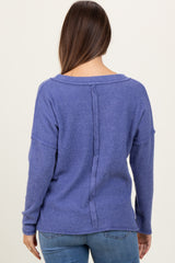 Blue Ribbed V-Neck Long Sleeve Maternity Top