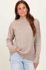Light Taupe Mock Neck Contrast Seam Sweater