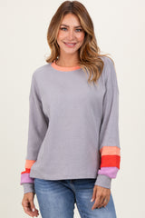 Heather Grey Waffle Knit Colorblock Long Sleeve Maternity Top