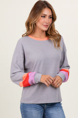 Heather Grey Waffle Knit Colorblock Long Sleeve Top