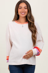 Cream Waffle Knit Colorblock Long Sleeve Maternity Top