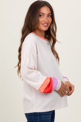 Cream Waffle Knit Colorblock Long Sleeve Maternity Top