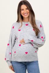 Heather Grey Heart Print Oversized Maternity Sweater