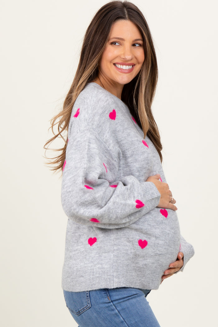 Heather Grey Heart Print Oversized Maternity Sweater