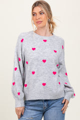 Heather Grey Heart Print Oversized Sweater