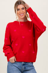 Red Heart Print Oversized Sweater