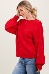 Red Heart Print Oversized Sweater