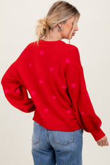 Red Heart Print Oversized Sweater