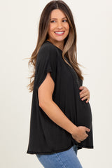 Black Flutter Sleeve Maternity Top