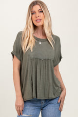 Light Olive Flutter Sleeve Top