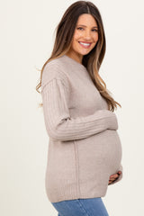 Beige Long Sleeve Raised Seam Maternity Sweater