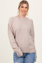 Beige Long Sleeve Raised Seam Sweater