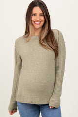 Light Olive Long Sleeve Raised Seam Maternity Sweater