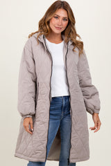 Light Mocha Quilted Long Maternity Puffer Jacket