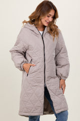 Light Mocha Quilted Long Puffer Jacket