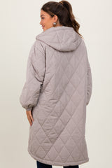 Light Mocha Quilted Long Maternity Puffer Jacket