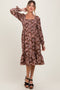 Mauve Rose Smocked Velvet Bow Tie Maternity Midi Dress