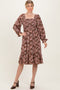 Mauve Rose Smocked Velvet Bow Tie Midi Dress