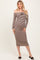 Taupe Striped Off Shoulder Rosette Maternity Midi Dress