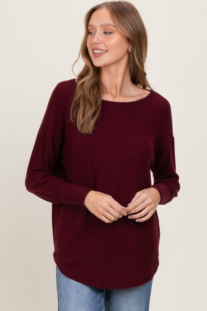 Burgundy Premium Basic Cuffed Loose Fit Top