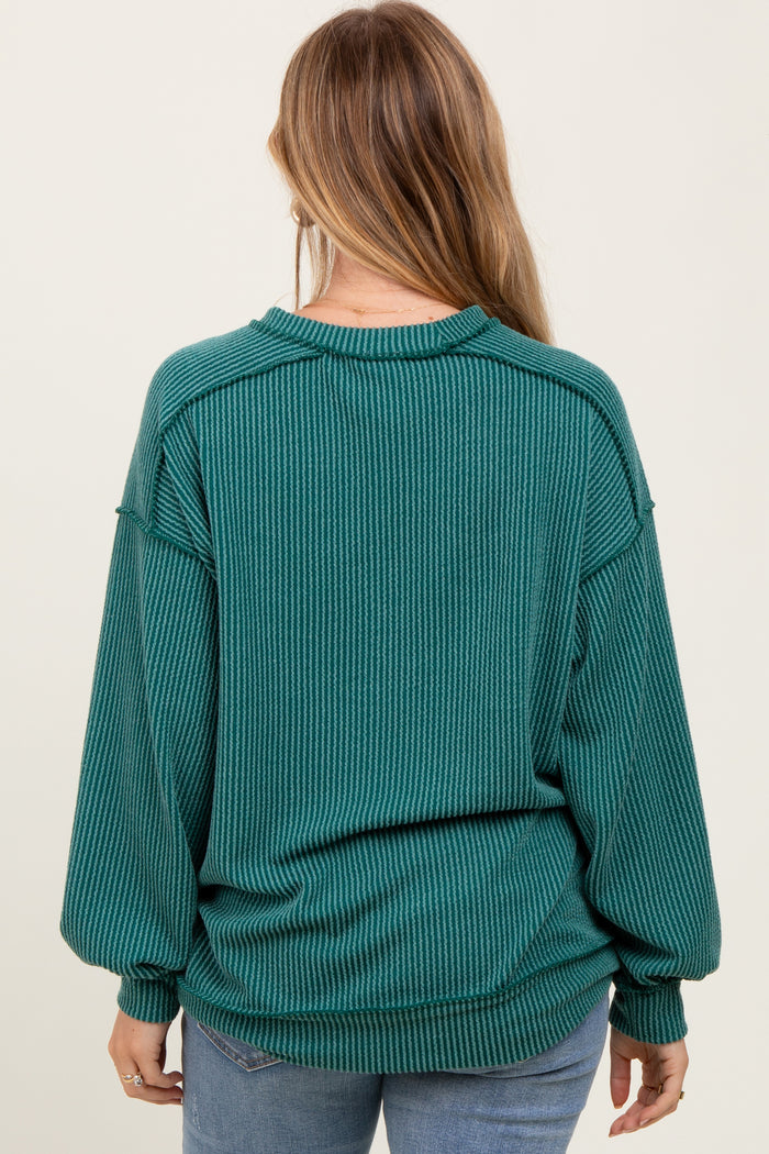 Forest Green Ribbed Knit Front Pocket Pullover
