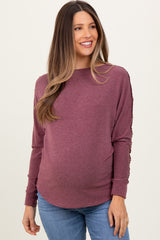 Burgundy French Terry Lace Trim Maternity Long Sleeve