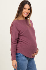 Burgundy French Terry Lace Trim Maternity Long Sleeve