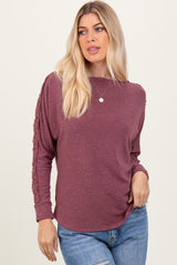 Burgundy French Terry Lace Trim Maternity Long Sleeve