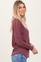 Burgundy French Terry Lace Trim Long Sleeve