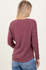 Burgundy French Terry Lace Trim Long Sleeve