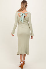 Light Olive Ribbed Knit Bow Back Maternity Maxi Dress