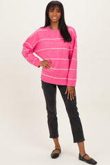 Pink Striped Drop Shoulder Sweater