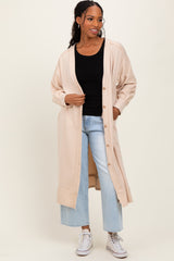Cream Button Down Long Maternity Cardigan
