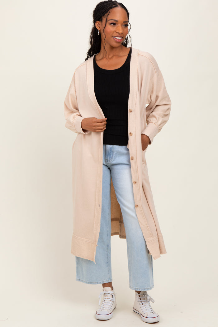Cream Button Down Long Maternity Cardigan