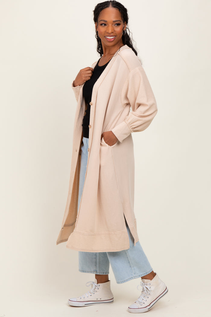 Cream Button Down Long Cardigan