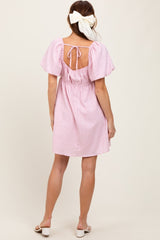 Pink Textured Bubble Sleeve Maternity Mini Dress