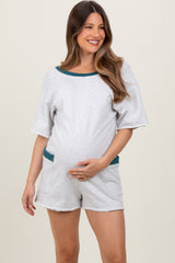 Heather Grey Cotton Terry Contrast Band Short Maternity Romper