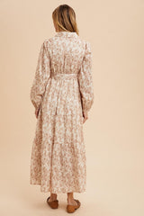 Mocha Cotton Toile Print Button Down Maxi Dress
