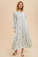 Blue Printed Tiered Maternity Maxi Dress