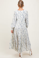 Blue Printed Tiered Maternity Maxi Dress