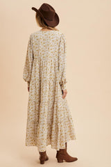 Yellow Printed Tiered Maxi Dress