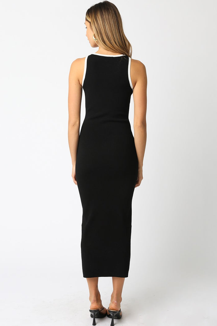 Black Knit Contrast Trim Midi Dress